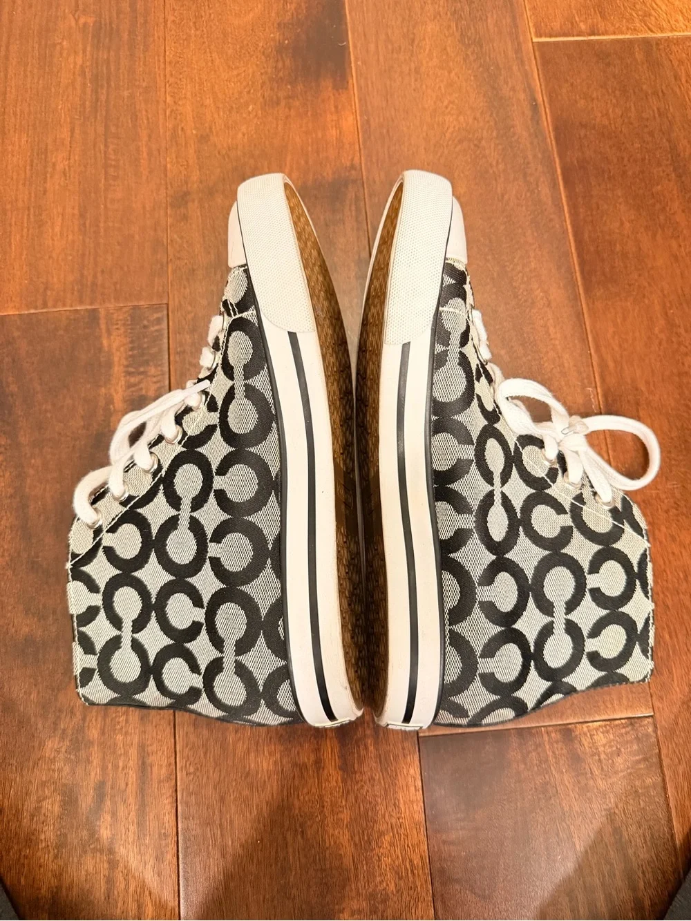 COACH Signature C High Top Sneakers Y2K Monogram Black White 7B